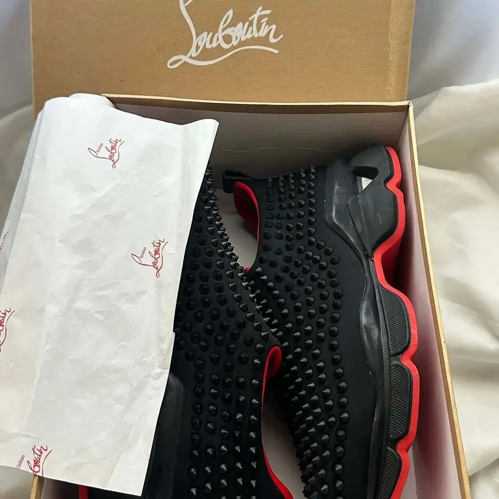 Christian Louboutin Spike Sock Sneakers Black Neoprene Red Bottoms